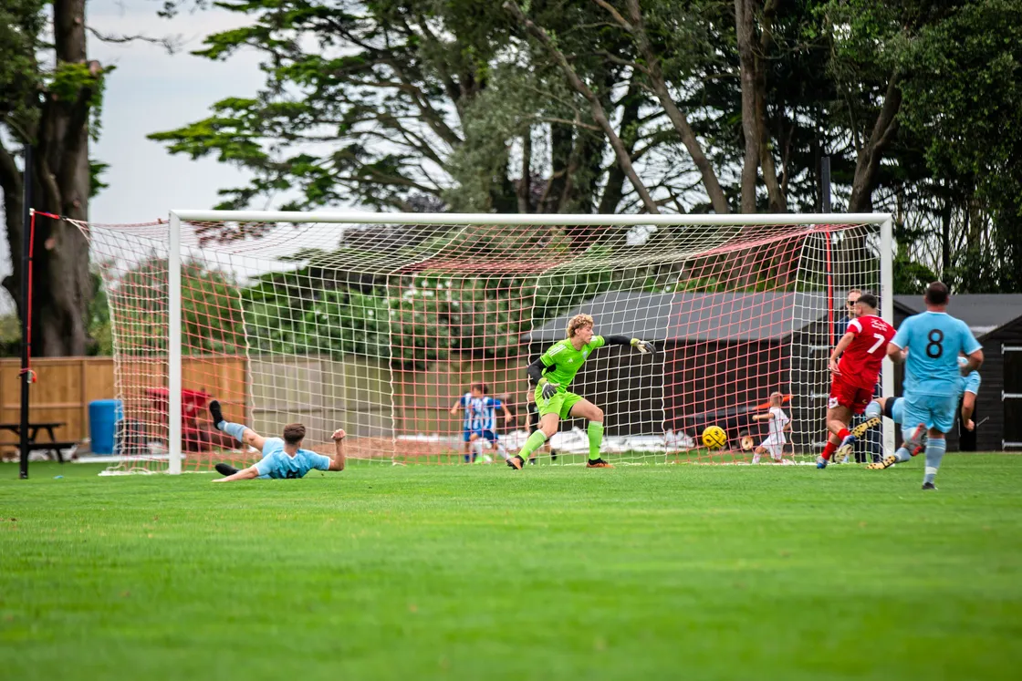 Sylvans No 7 Tiago Rodrigues scores their second goal against North at St Peter's. (Picture by Sophie Rabey, 33578743)