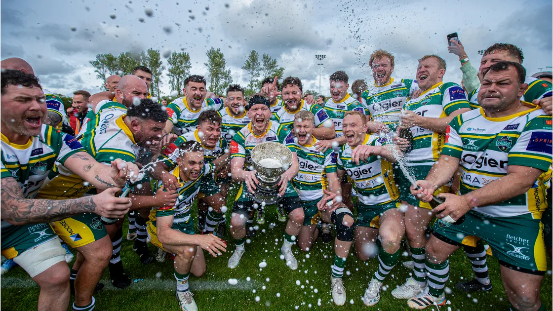 Guernsey Raiders celebrate after regaining the Siam Cup at Footes Lane.