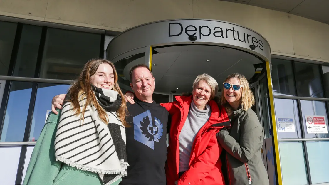 Called to departures... Left to right: Bella, Andre and Lynne Duquemin and friend Nichole Culverwell were all set to take one of the three direct flights to Grenoble in the south-east of France. (Picture by Karl Dorfner, 32958995)