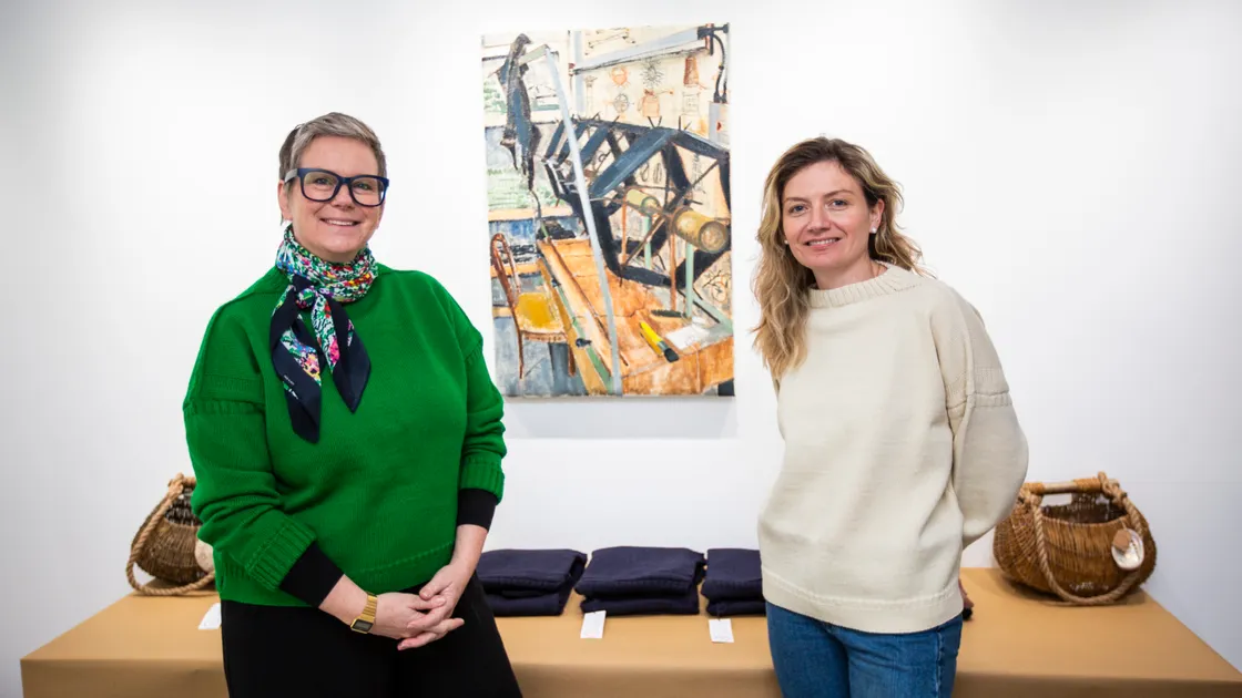 Le Tricoteur owner Rachael Laine pictured with artist and fellow guernsey-wearer Sally Ede-Golightly last year