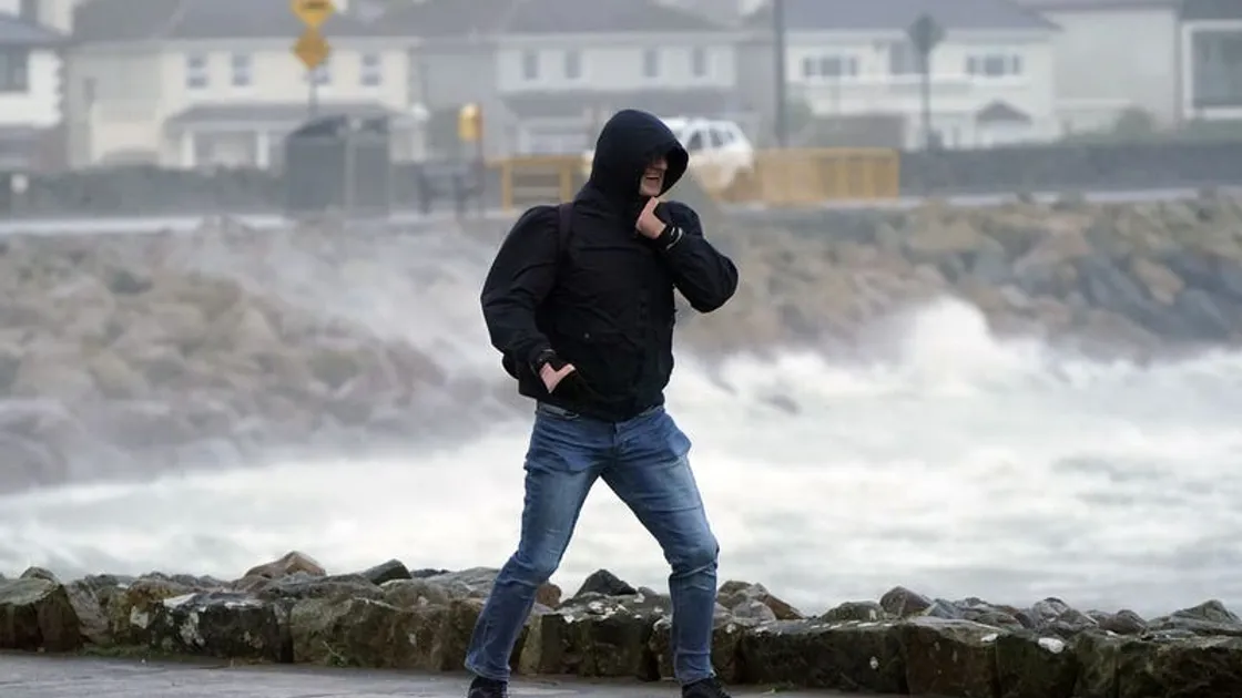 A person walking in high winds at Salthill, Galway, during Storm Isha. The highest gust that hit Guernsey was recorded at 54mph in the very early hours of Monday morning, compared to winds of 99mph in Northumberland. (32901914)