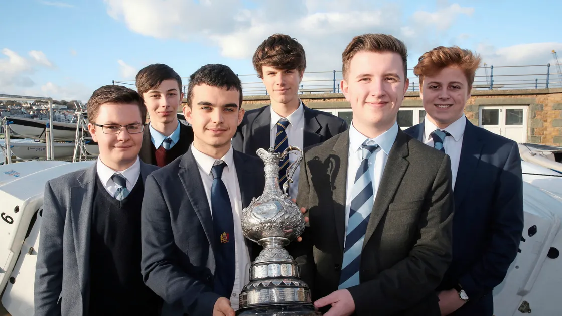 The relaunch of the R. D. Leak Trophy to celebrate young people getting active on the water was held at the Guernsey Sailing Trust and was attended by current pupils from Elizabeth College, the last organisation to win the trophy. They are all keen on sailing. Left to right: Will Fairbairn, Kieran Aslett, Jacob Brady and Joe Coutanche, all 16, and Sam Howson, 17, and Bill Travers, 16.  (Picture by Adrian Miller, 23745811)