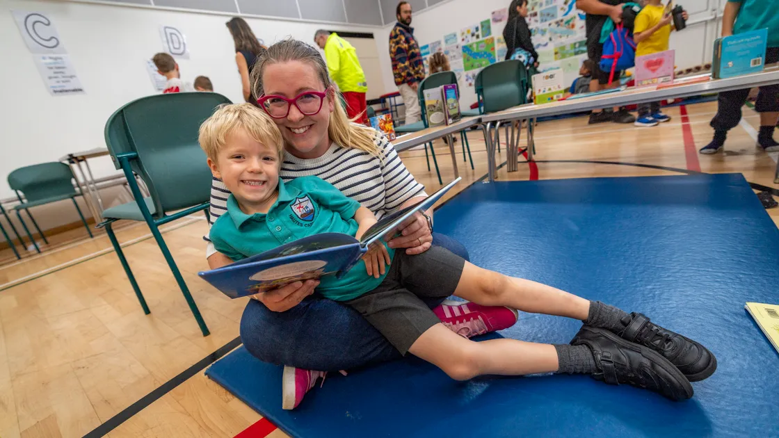 As part of the National Year of Reading, Hautes Capelles Primary School hosted a reading cafe at school so children could read with their families. Sam Nichols was at the event with her son Casper, 5, reading Monsters Inc. 	