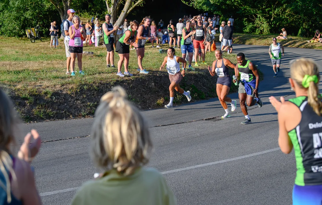 A close finish between Katy Hodgetts, Hannah Pilmanis and Herbert Settimba in the Division Five hill climb, all sharing the same time.
