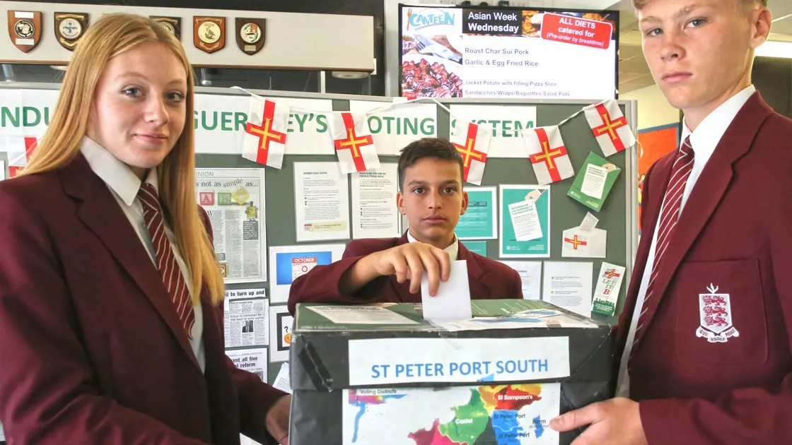 Grammar School students, left to right, Alicia Bailey, 15, Marco Phillips, 14, and Lewis Rich, 14, who voted in its mock referendum.
(Picture by Adrian Miller, 22768664)