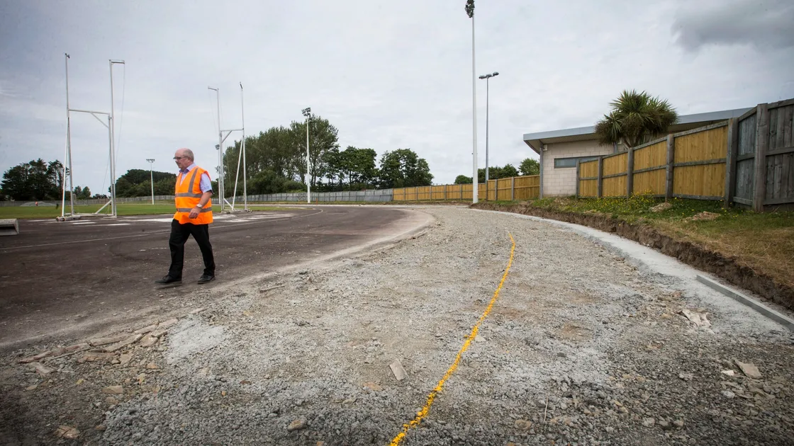 Pic by Adrian Miller 18-07-19.Footes Lane Track work going on laying new running track etc..Martyn Bourgaize project/programmes manager. (25275668)