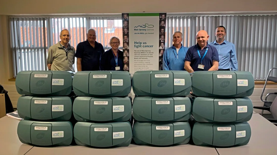 Left to right: Mug patron Ian Brown, States Works assets and facilities manager Phil Merrien, consultant urology nurse Patricia McDermott, Mug chairman Chris Walker, specialist urology nurse Steve Mundy and States Works operations director Ian Gavet. (33172572)