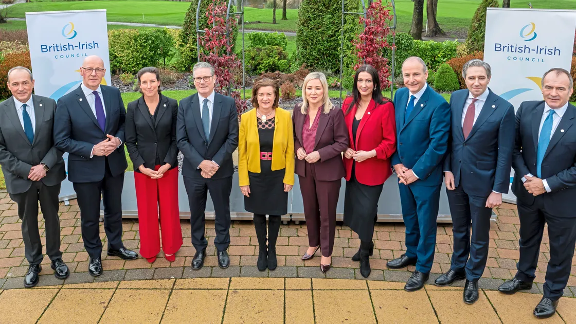 The British-Irish Council held its 44th summit meeting yesterday, hosted by the Welsh Government in the Vale of Glamorgan. Representing the eight jurisdictions were, left to right, Lyndon Farnham from Jersey, Scotland’s first minister John Swinney, Deputy Lindsay de Sausmarez, Prime Minister Sir Keir Starmer, Welsh first minister Eluned Morgan, Northern Ireland first minister Michelle O’Neill and her deputy Emma Little-Pengelly, Micheal Martin and Simon Harris from Ireland, and Alfred Cannan from the Isle of Man. (Picture courtesy of British-Irish Council)