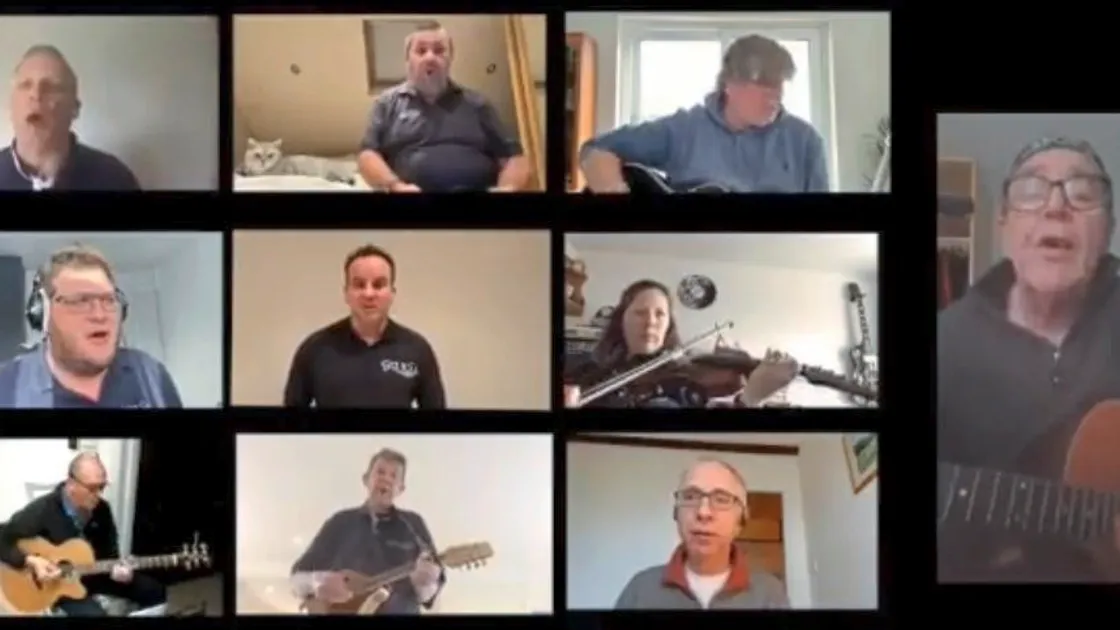 GU10 band members performing 'Santiana', an American shanty which dates from at least the 1850. The members recorded themselves individually and married the voices together in an editing suite. (29217260)