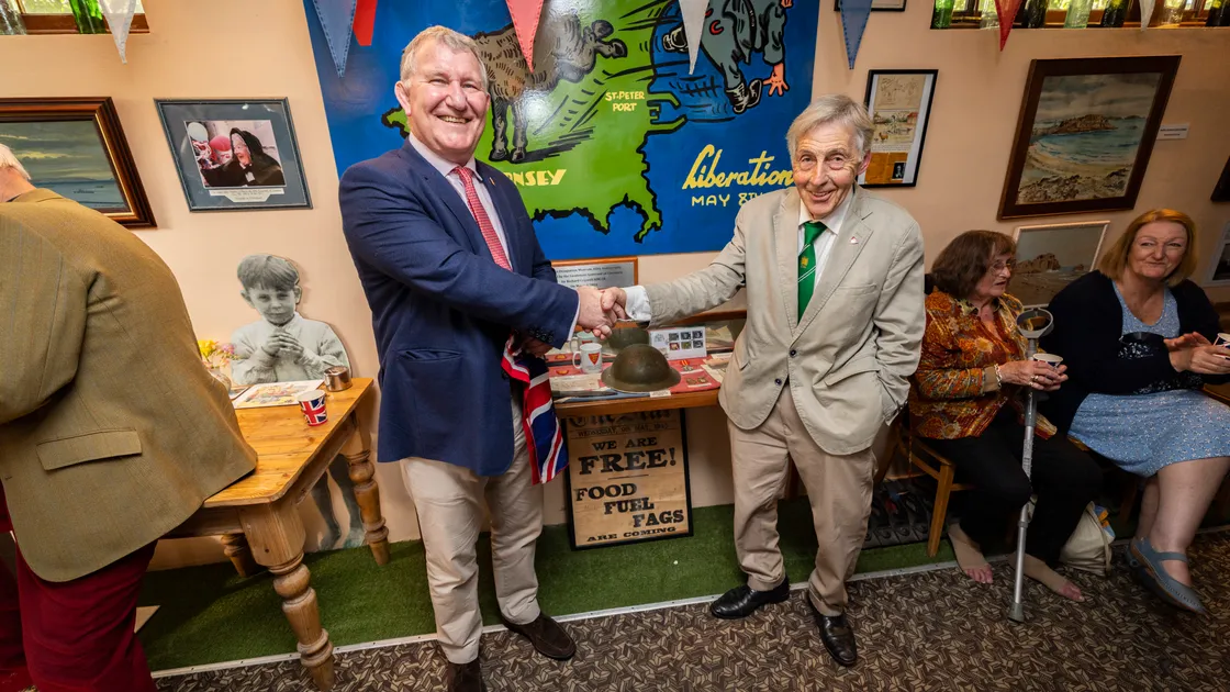 Lt-Governor Sir Richard Cripwell and Richard Heaume at the Occupation Museum, which celebrated its 60th anniversary yesterday. 