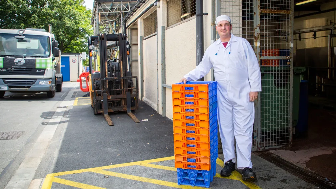 Keiran Queripel at the Guernsey Dairy where 1,000 milk crates have gone missing. (Picture by Sophie Rabey, 28368621)