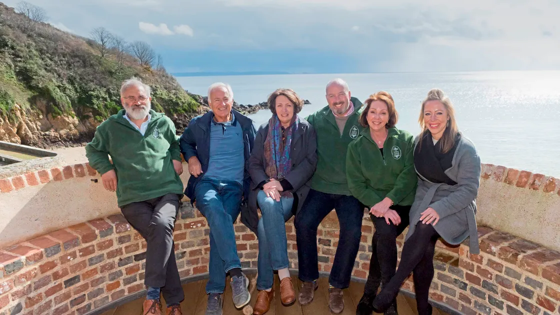Up on the roof, a great place to eat breakfast on a sunny day. Left to right, National Trust of Guernsey committee members and officials Mike Brown, Tony Spruce, Sandra Berry, Sean Martin, Sara Lampitt and Jemma Field. (Pictures by Steve Sarre, 24316046)