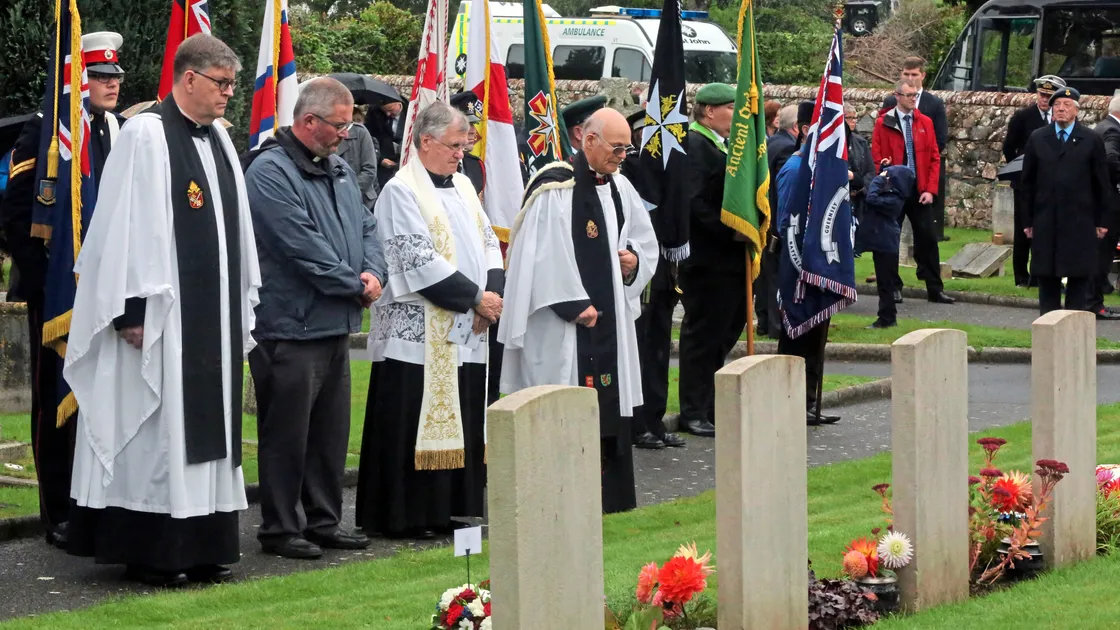 The short, impromptu service at Le Foulon was led by the Very Rev. Canon Marc Trickey.                                                                                                 (Picture by Steve Sarre, 19400842)