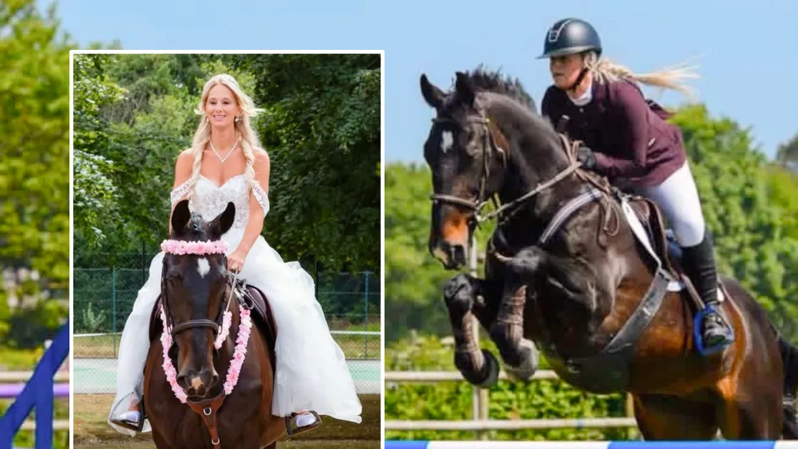 Local bride Kelly Ogier rode horseback down the aisle at St Pierre Park last weekend.