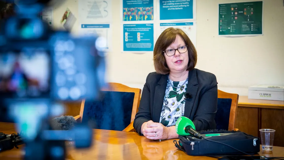 Picture by Sophie Rabey.  09-03-20.  Press Conference. The Director of Public Health, Dr Nicola Brink, has announced the first positive case of COVID-19 in the Bailiwick.  The patient returned from Tenerife (a Group B country) and became symptomatic (a cough,.fever or shortness of breath) on their return and is now in isolation. (27404281)