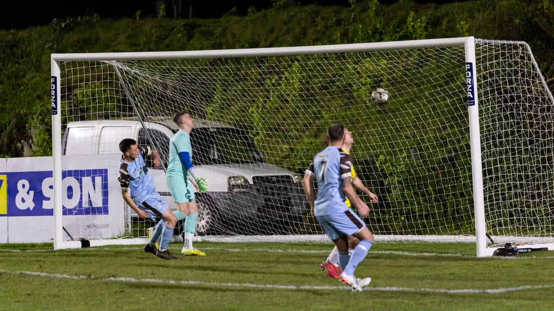 Keene Domaille scores the opening goal for North in their 2-0 win over Vale Rec.