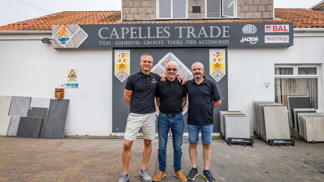 Left to right: Steve, Peter and Andy Le Flem outside Capelles Building Stores.