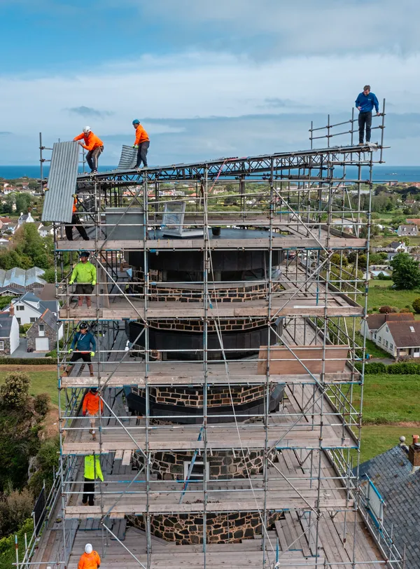 The scaffolding around Vale Mill is being taken down and is expected to take around four weeks. James Ridout is top right.. (Picture by Peter Frankland, 33241741)