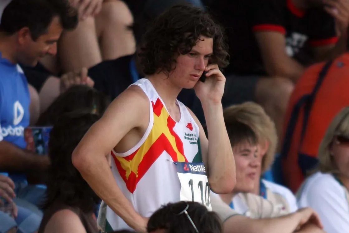 'Hi Mum... Yeah, I finished fourth.' A 17-year-old Michael phones home with the result of his race in Rhodes in 2007.
