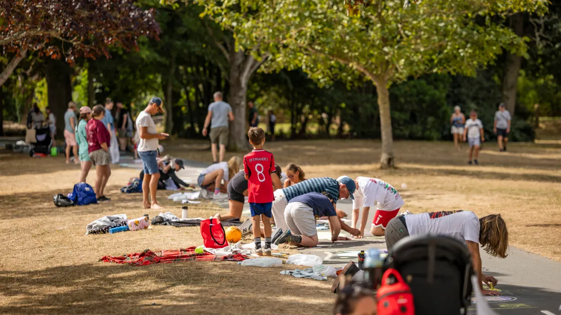 More than 100 chalk drawings had been started within the first hour of the event at Saumarez Park.