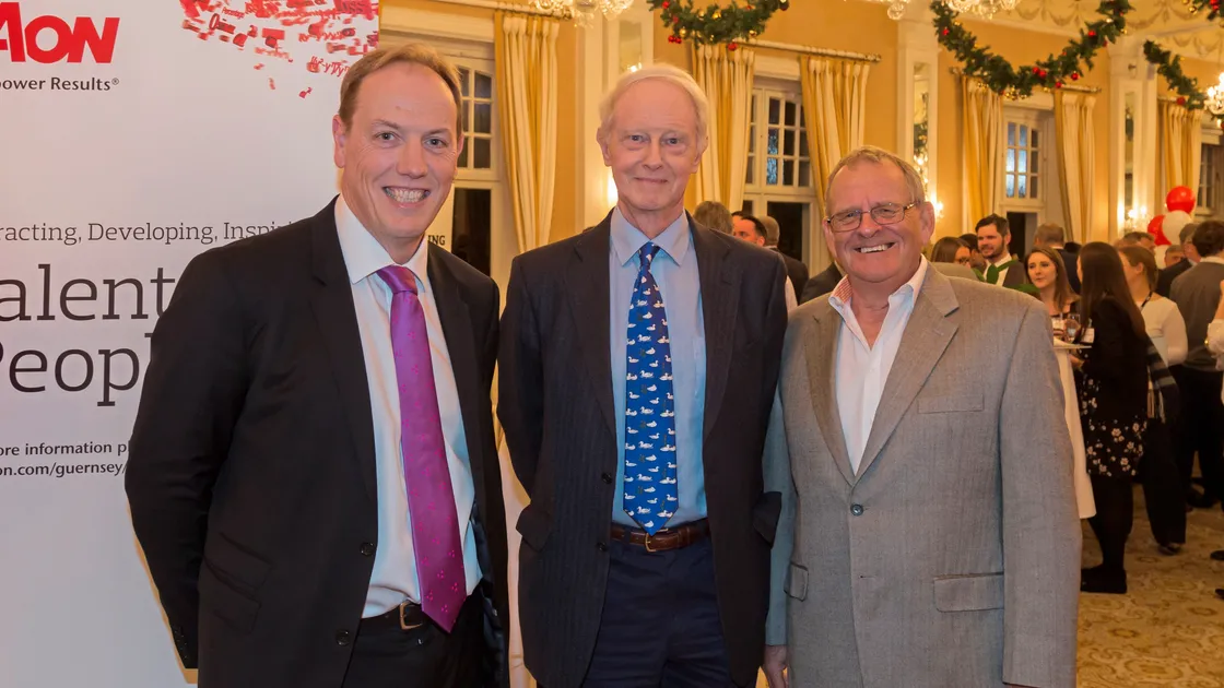 Roger Hall (centre) and Barry Seymour (right) were involved with the predecessor firms of Aon and the earliest days of the company in Guernsey. They are pictured with managing director Paul Sykes. 