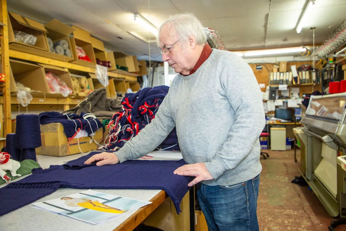 Picture by Sophie Rabey.  18-02-20.  Arthur Eldridge at Guernsey Woollens.  They have supplied samples of Guernseys for use in a New York Fashion Show, and have ended up being featured in the US edition of Vogue Magazine.. (27204265)