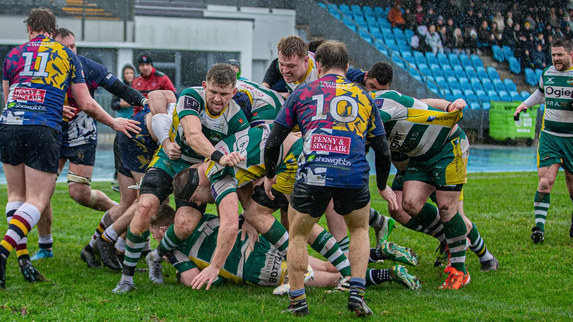 Guernsey Raiders go over the try line during their 26-3 win over Oxford Harlequins at Footes Lane on Saturday