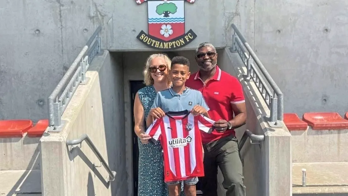 Kayo Ajanaku, 9, who was born at 30 weeks and four days, has been signed to Southampton FC’s U10 Academy. He is pictured here with parents Nicky and Sunny Ajanaku. (33509887)