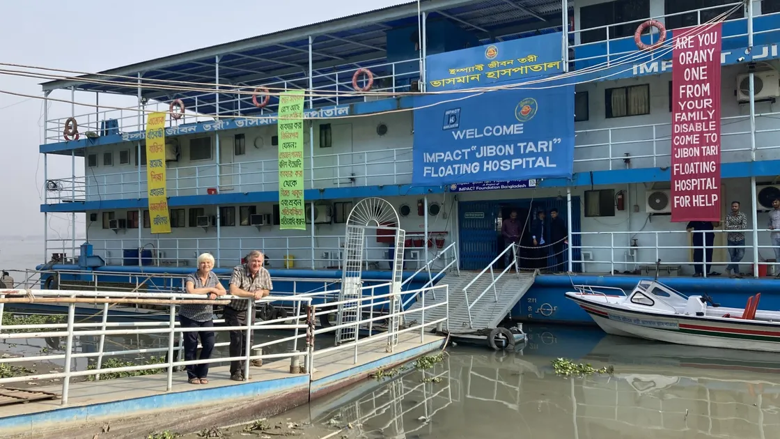 Dr Nick and his wife Claudine in Bangladesh visiting the Jibon Tari Floating Hospital.
