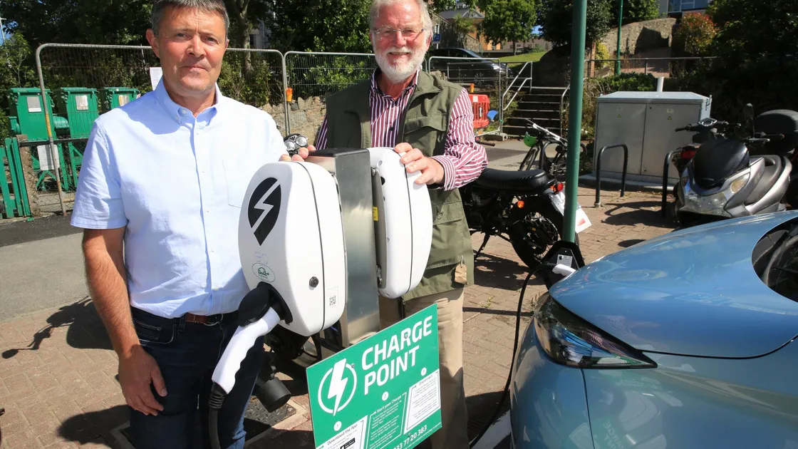 Keith Hounsell, left, and Tim Revill from Plug-N-Go with new charging points for electric cars.  (Picture by Adrian Miller, 28444902)