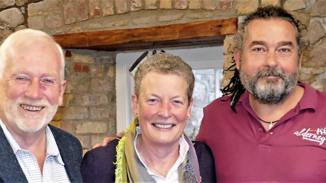 Left to right, Alderney Bird Observatory directors Neil Harvey and Helen McGregor with warden John Horton. 
(Picture by David Nash)