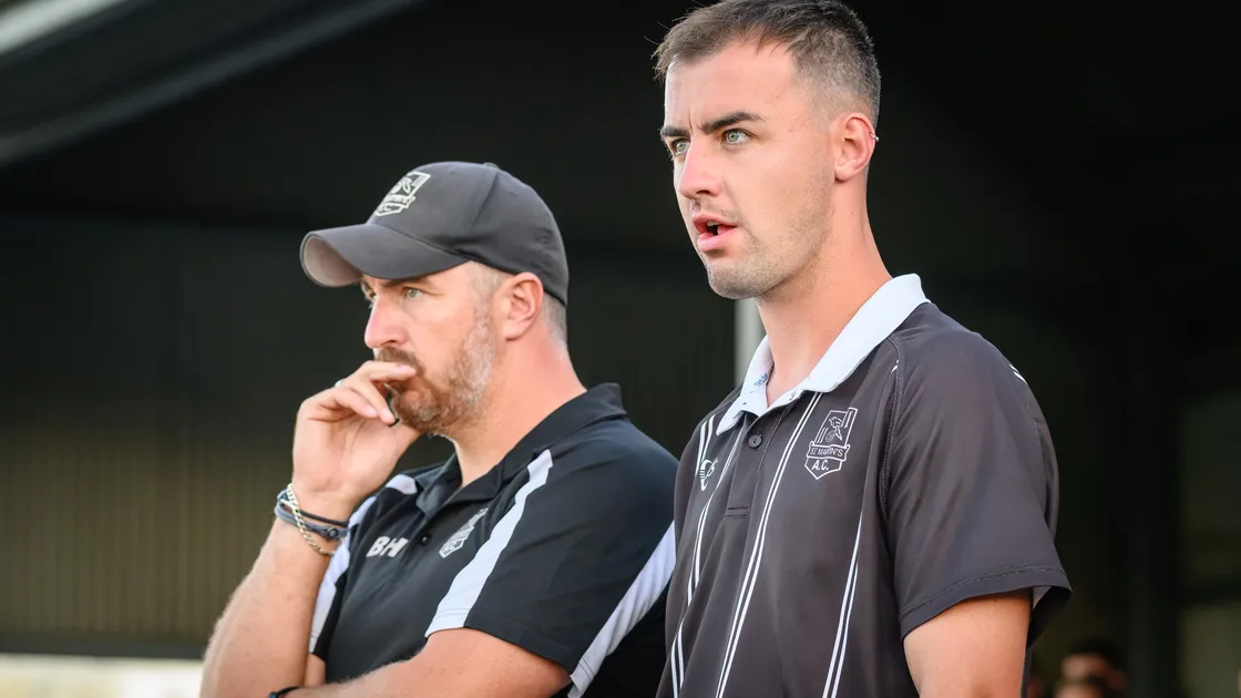 Saints head coach Ben Hunter, left, and assistant Sam Ashplant.