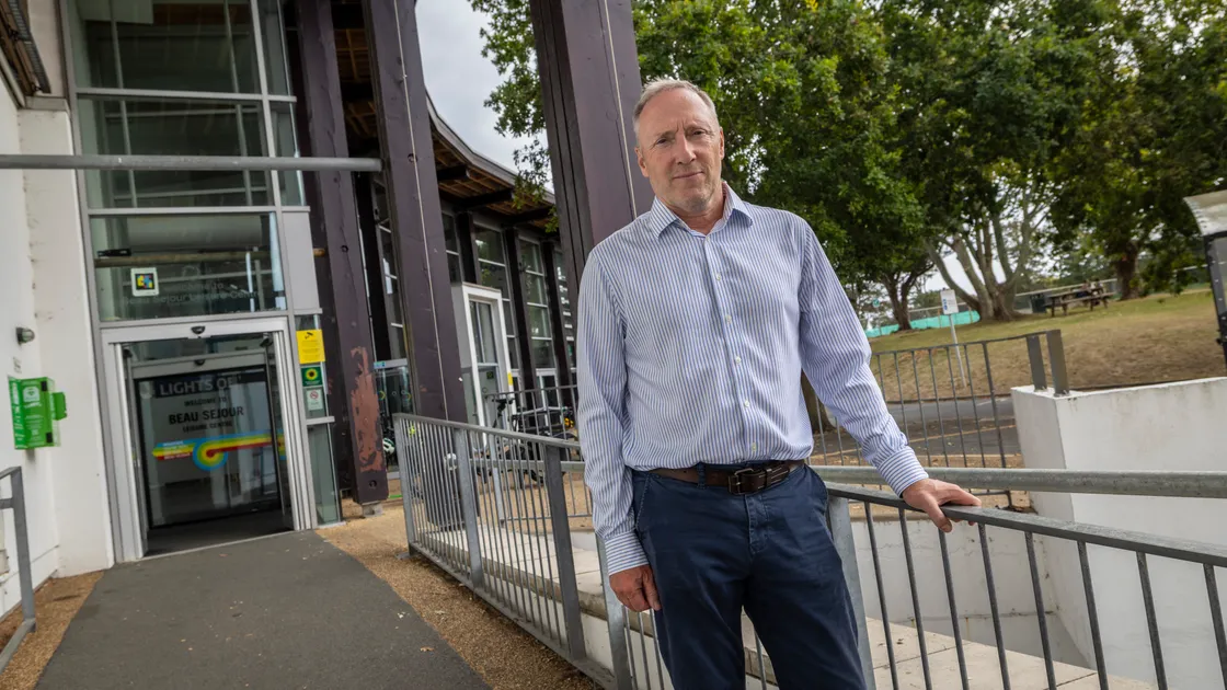 Education, Sport & Culture president Paul Montague at Beau Sejour yesterday. A report has been published suggesting the leisure centre's future has to be reassessed.