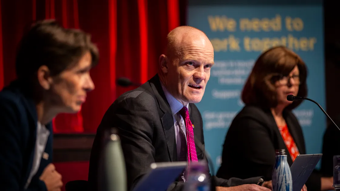 Deputy Gavin St Pier, at one of the media briefings with then Health & Social Care president Deputy Heidi Soulsby, left, and director of Public Health Dr Nicola Brink. (Picture by Sophie Rabey, 32168710)