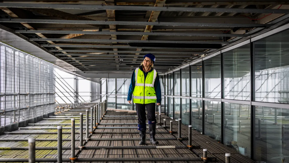 Guernsey Ports' head of infrastructure delivery Jenny Giles on the airport roof. 			 (Picture by Peter Frankland, 34976314)