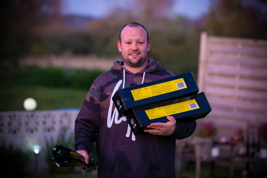 Picture By Peter Frankland. 14-04-20 Luke le Prevost has thousands of sparklers which he wants to give away so people can take part in lighting them on Friday in respect of those who have lost their lives to Covid-19. (28006002)
