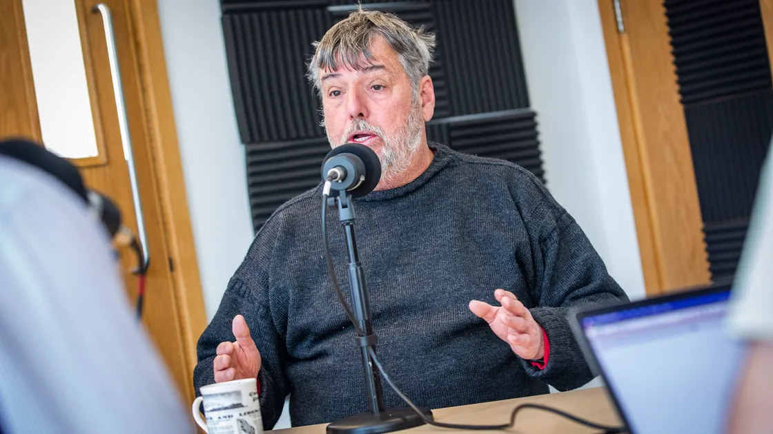 Deputy Roffey speaking on the Guernsey Press Politics Podcast. (Picture by Sophie Rabey)