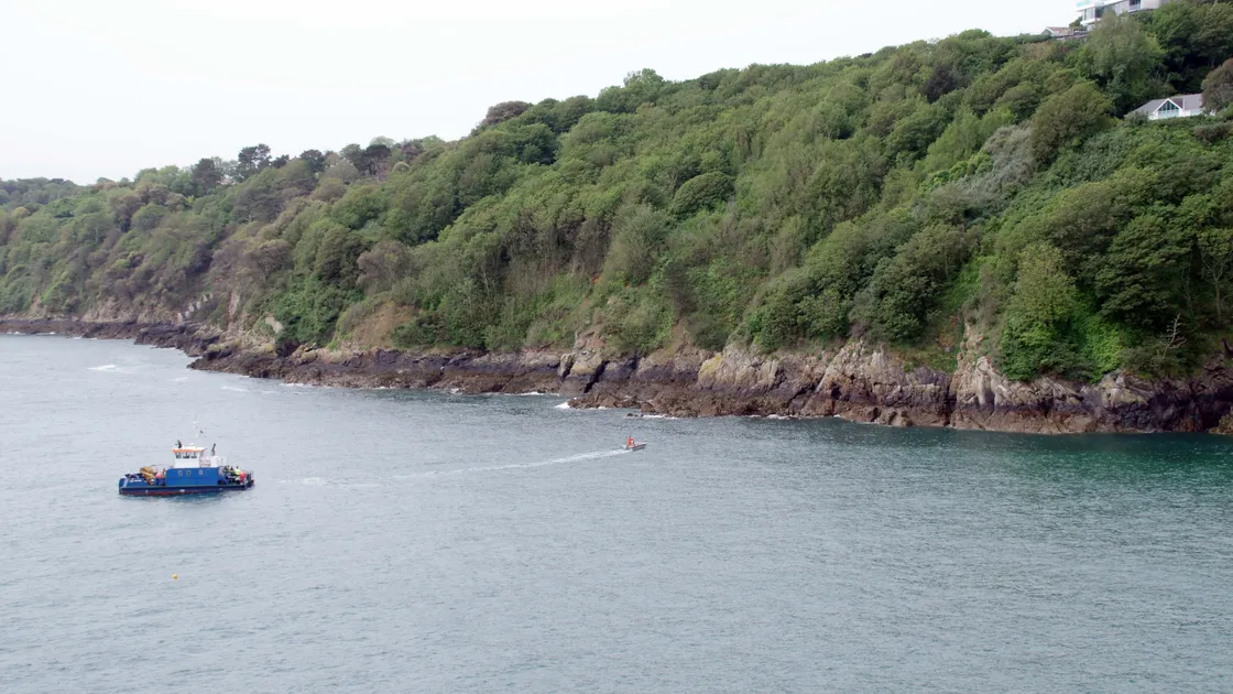 A maintenance engineer from Guernsey Harbour’s workboat, Sarnia, at Soldier’s Bay in May to look at the sewage outfall leading down from Fort George.
