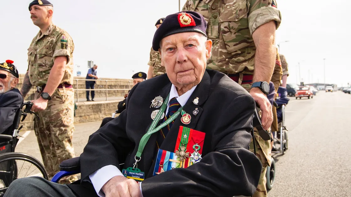 Jack Quinn, then aged 97, returned to the island in 2022 for the first time since landing as a member of the liberating forces in 1945. (Picture by Sophie Rabey, 32928985)