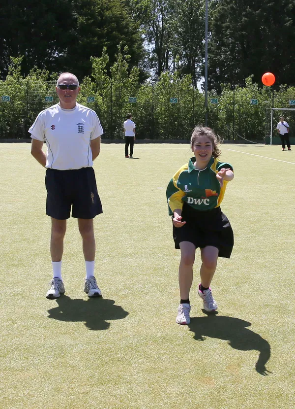 Pic by Adrian Miller 08-06-15.Le Murier School.Cricket training session with Dave Hooper and Mike Kinder ahead of UK matches at the weekend..............halftime. (30543924)