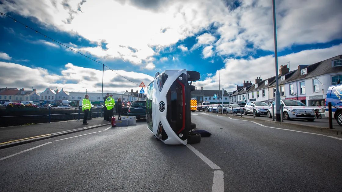The scene the Bridge in February after a Toyota Aygo hit a woman on a crossing and dragged her along the road. Passers-by lifted the car on its side to free her. (Picture by Peter Frankland, 31822402)