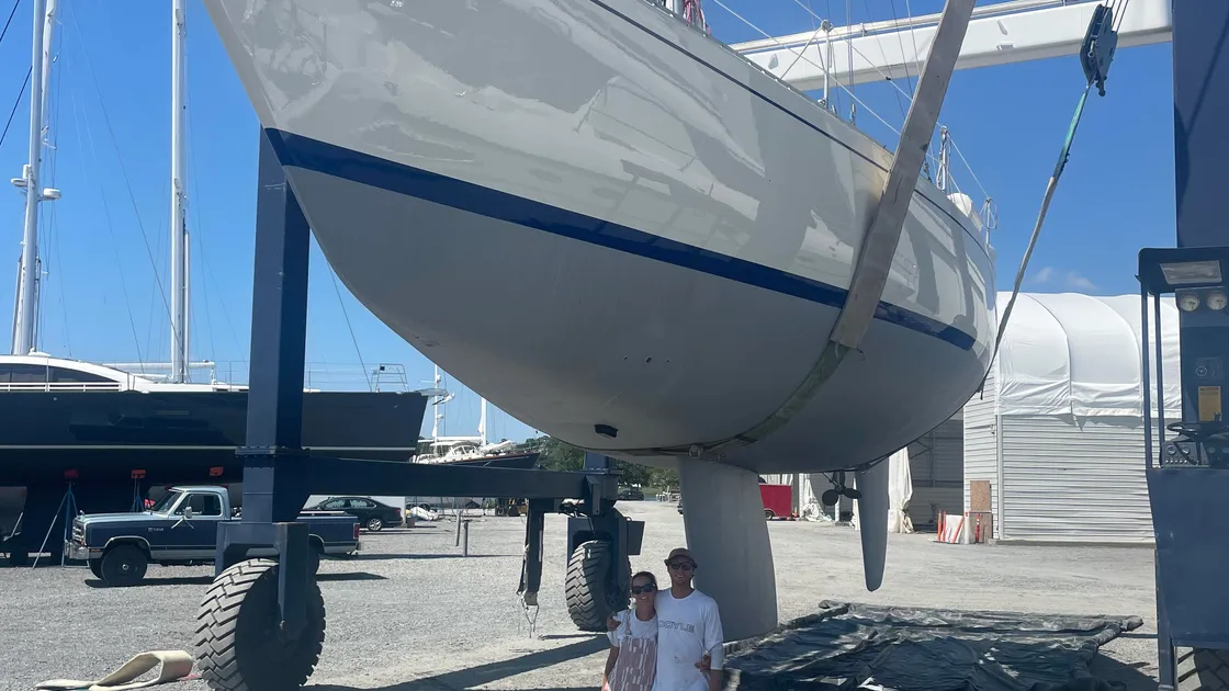 When JP Baudains, right, and partner Charlotte Drummond-Chew found the yacht they are using in a bid to sail round the world she was, in his words, ‘at the back of some dark and dingy shed and clearly hadn’t been used for some time.’