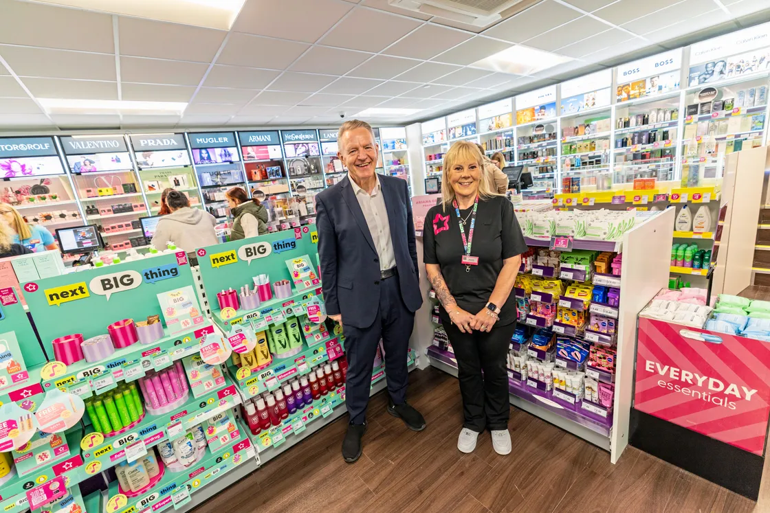 Superdrug CEO Peter Macnab and Guernsey store manager Teresa Le Prevost.