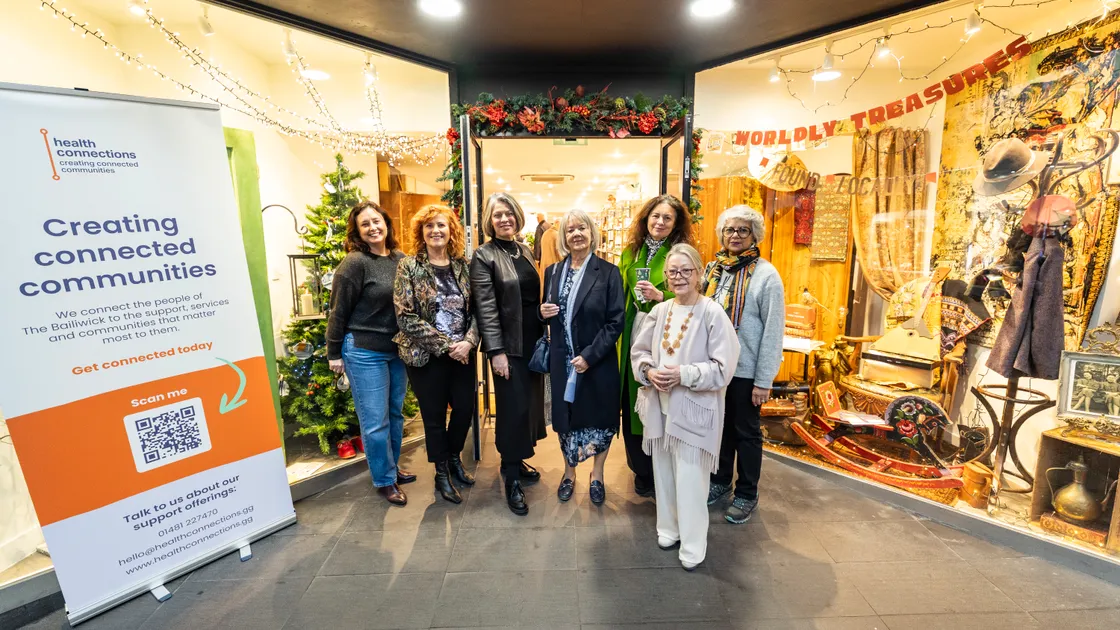 The Health Connections board at the official opening of its new shop in the Pollet. From left: Vicky Groulef, Louise Misselke, Bella Farrell, Dame Mary Perkins, Catherine Griggs, Karen Martin and Srabani Sen