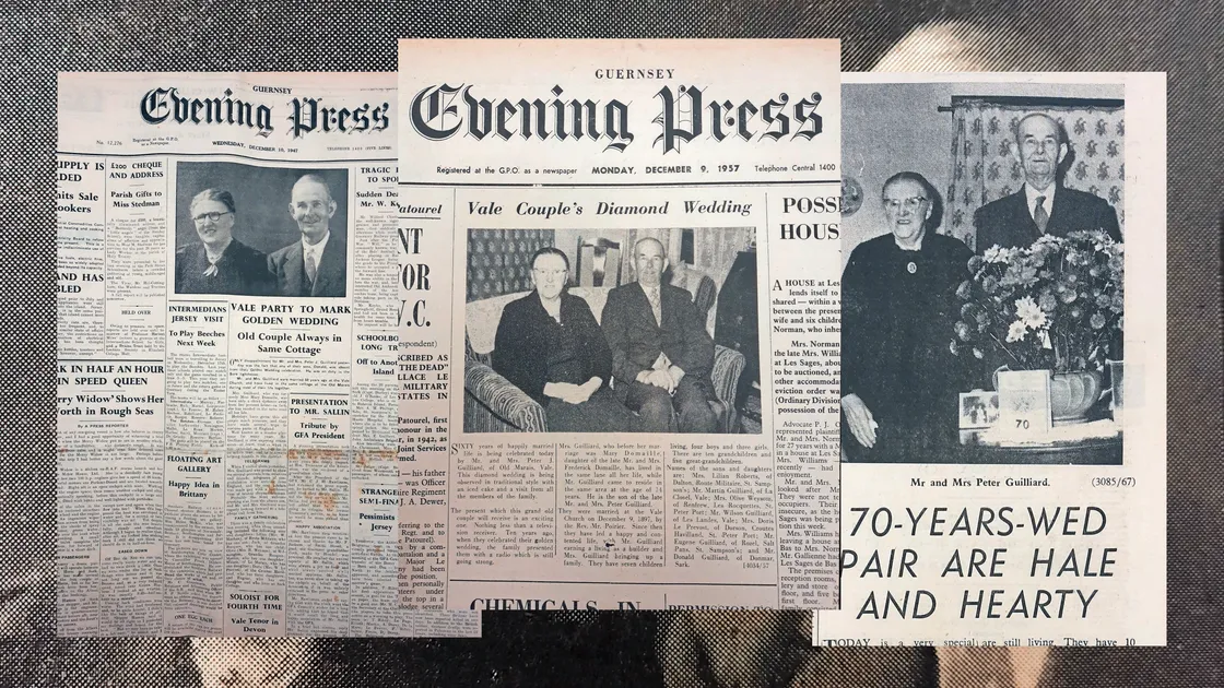 Mary and Peter Guilliard’s golden, diamond and platinum anniversaries marked in the Press in 1947, ‘57 and ‘67