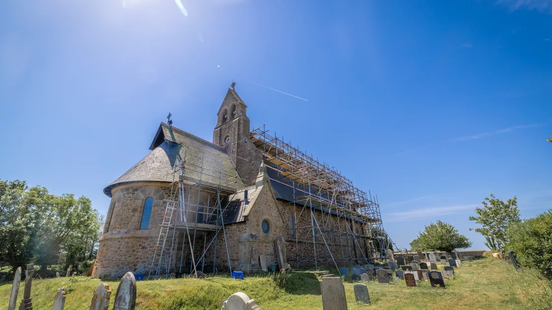 St Matthew’s Church is being covered in scaffolding before work on the storm-damaged roof begins. (Picture by Peter Frankland, 34780822)