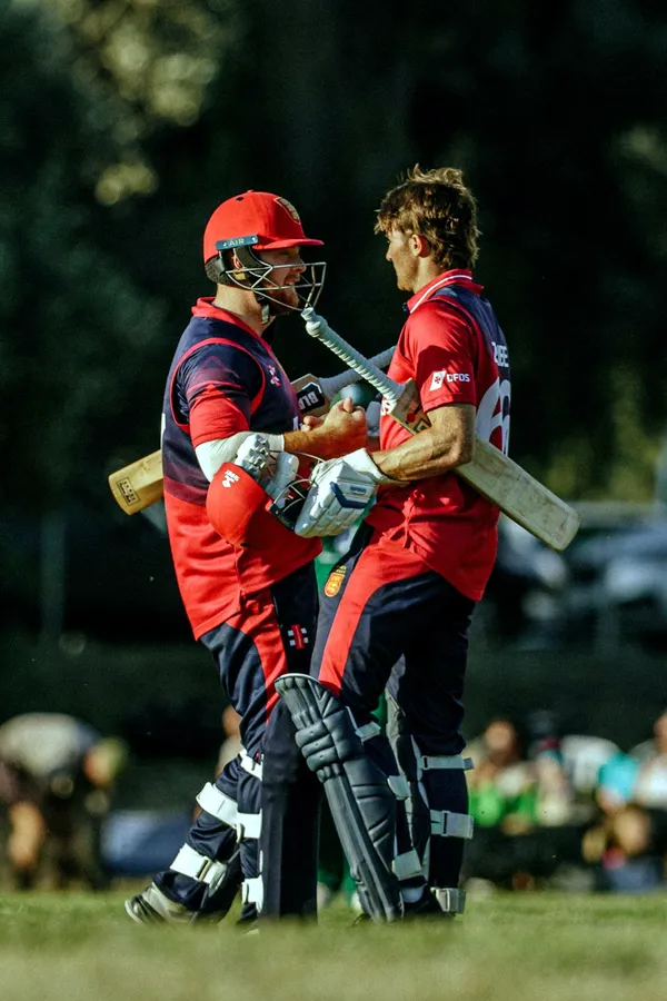 Ben Ward and Zak Tribe after getting Jersey across the line in the run chase.