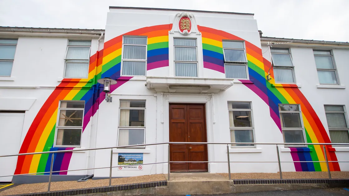 The rainbow painted outside the Princess Elizabeth Hospital to celebrate Guernsey Together. (Picture by Sophie Rabey, 28899469)