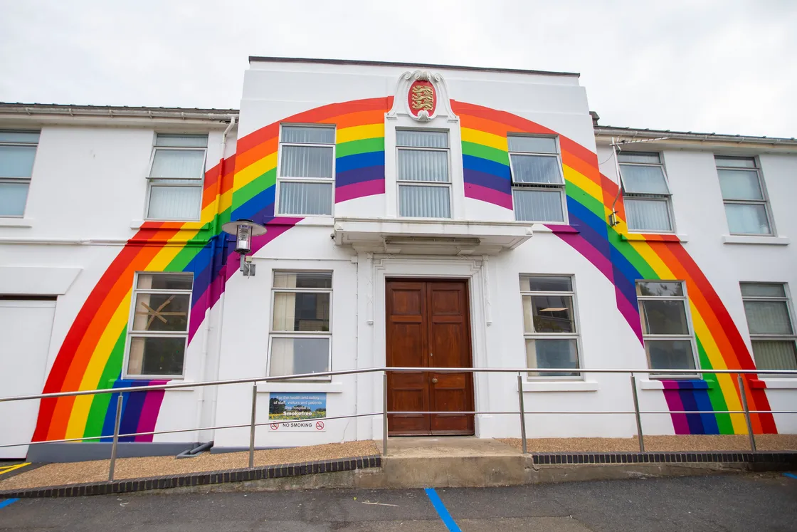 The rainbow painted outside the Princess Elizabeth Hospital to celebrate Guernsey Together. (Picture by Sophie Rabey, 28899469)