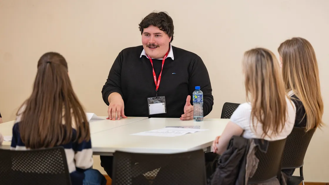 Deputy Tom Rylatt, a former Sixth Form Centre student, at its Year 12 ‘Meet the Deputies’ forum yesterday.